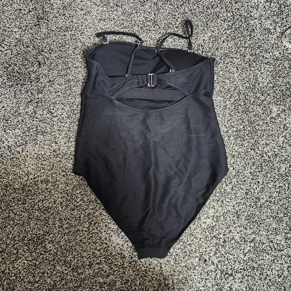 Old Navy Swimsuit Large Black Ribbed 1 Piece Swimsuit Multiway Straps Slimming L